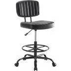 Dumos Armless Drafting Chair, Low Back Office Seat With Adjustable Footrest Ring For Standing Desk, Ergonomic Pu Leather Office Seating, Swivel Rolling High Stool For Studio, Lab, Counter, Black