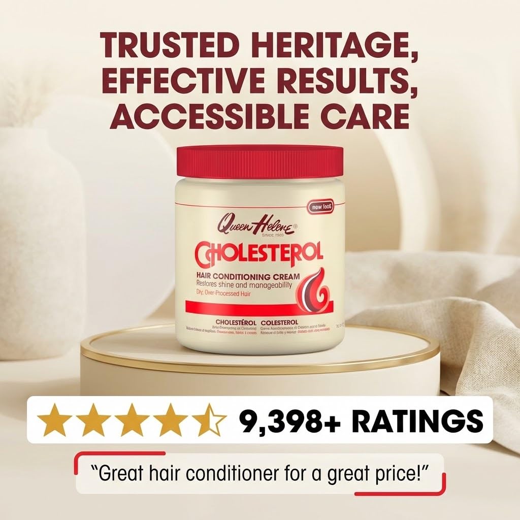 Queen Helene Cholesterol Hair Conditioning Cream – Deep Repair Treatment For Dry, Damaged & Chemically Treated Hair | Moisture-Restoring Mask | 15 Oz Jar | Deep Moisture