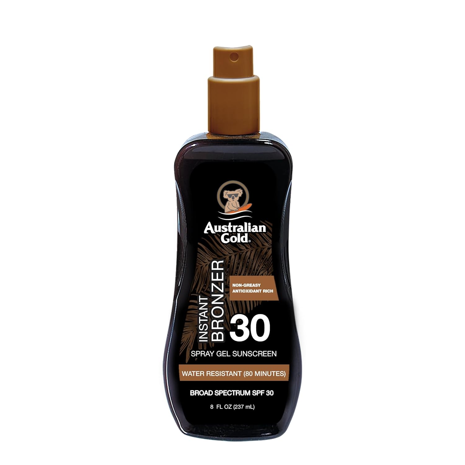 Australian Gold Spray Gel Sunscreen with Instant Bronzer SPF 30, 8 Ounce | Moisturize & Hydrate Skin | Broad Spectrum | Water Resistant | Non-Greasy | Oxybenzone Free | Cruelty Free