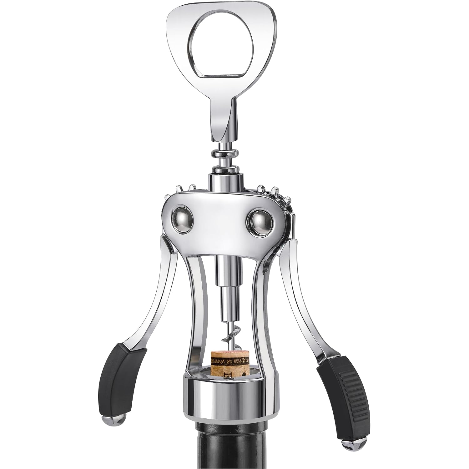 Wine Opener, Heavy-Duty Zinc Alloy Wing Corkscrew, Premium Beer Bottle Opener, Multifunctional Wine Accessories With Ergonomic Handle And Sharp Screw, For Kitchen, Bar, Restaurant (Silver)