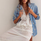 Women'S Vintage Oversized Denim Jacket Embroidered Graphic Casual Loose Fit Button Down Jean Jacket