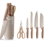 Kitchen Knife Set With Block,6-Piece Professional Chef Cooking Knives Set For Kitchen,Non-Stick Stainless Steel Knife Block Set