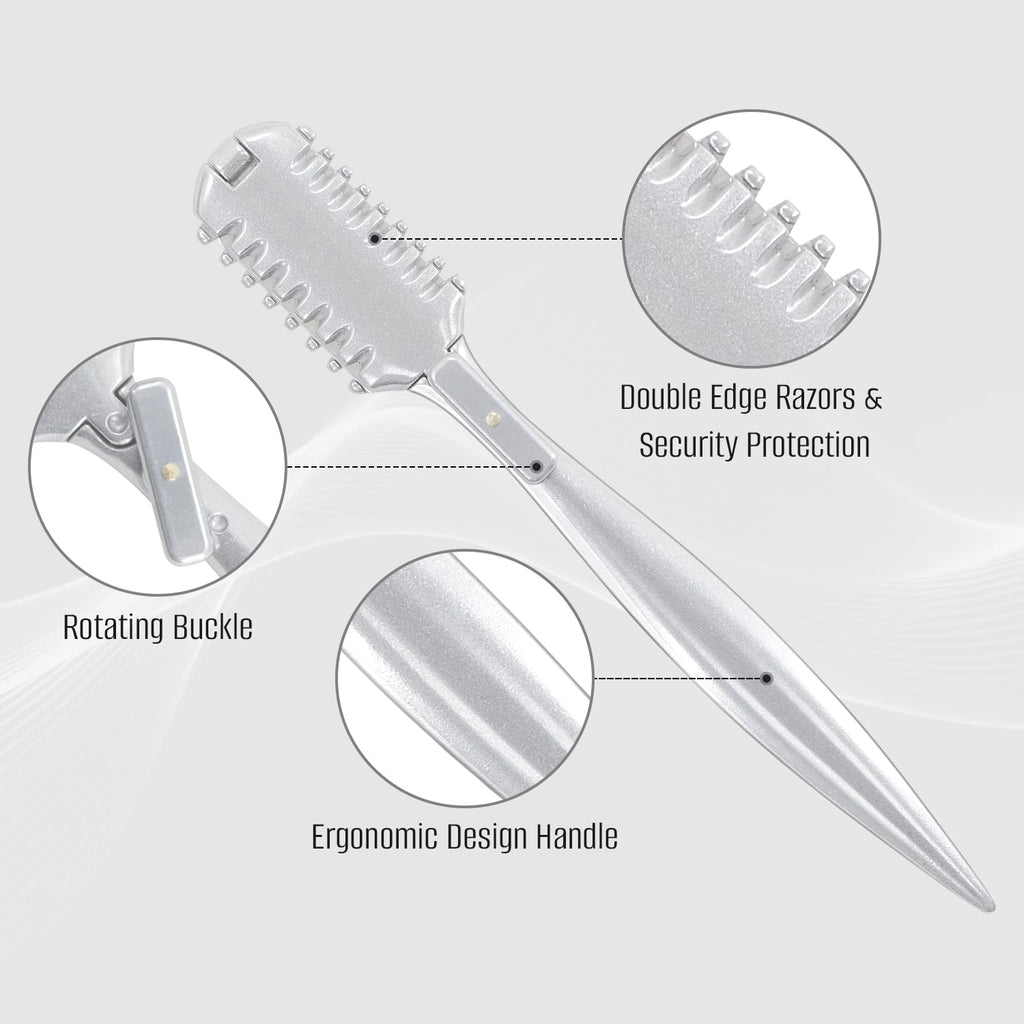 Aluminum Double-Edge Hair Thinning Razor Comb With 10Pcs Blades,Hair Texturizing Cutting Razor Comb For Thin And Thick Hair Trimming And Styling