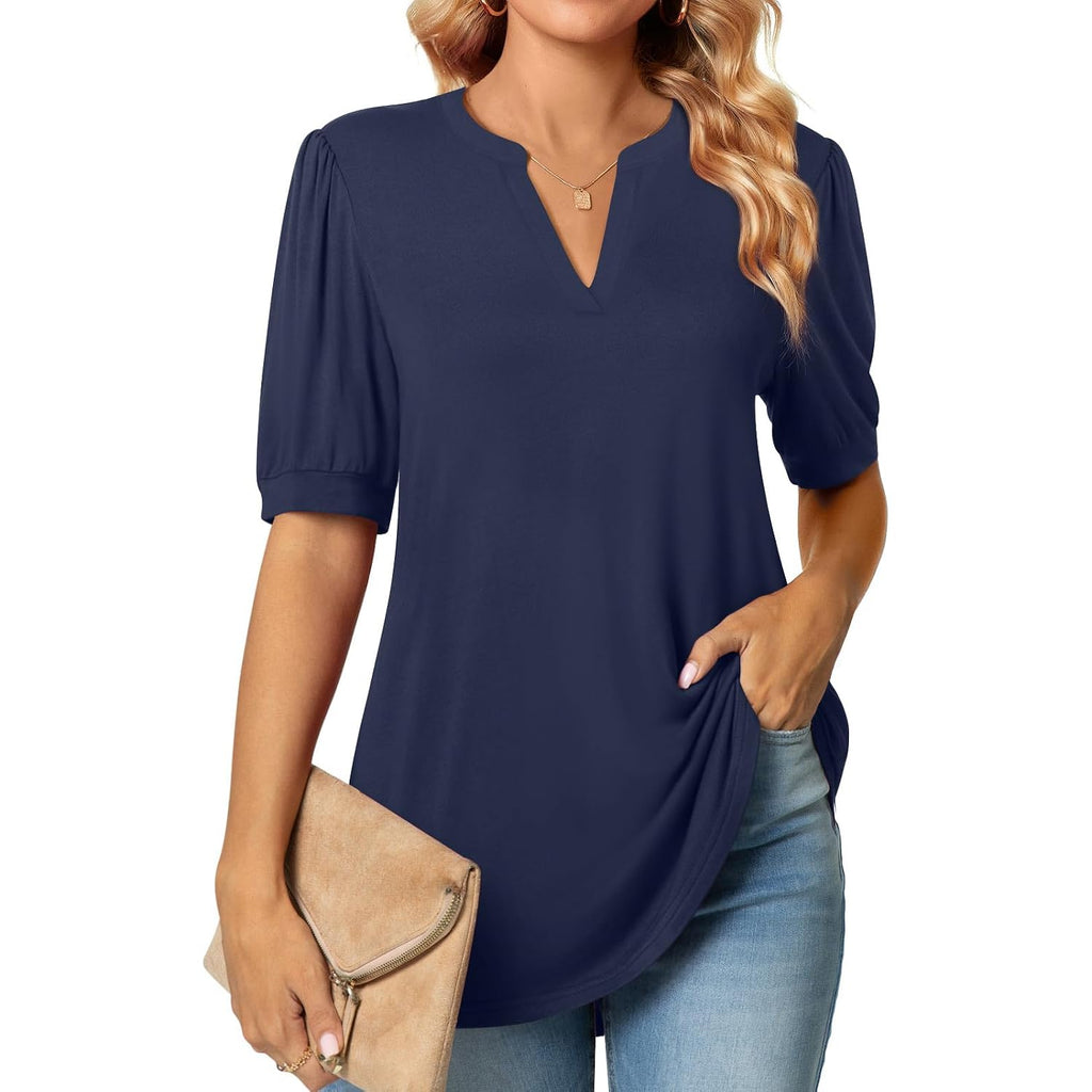 Anyally Womens Tunic Tops Summer Dressy Casual Puff Short Sleeve Shirts Work Business Blouses