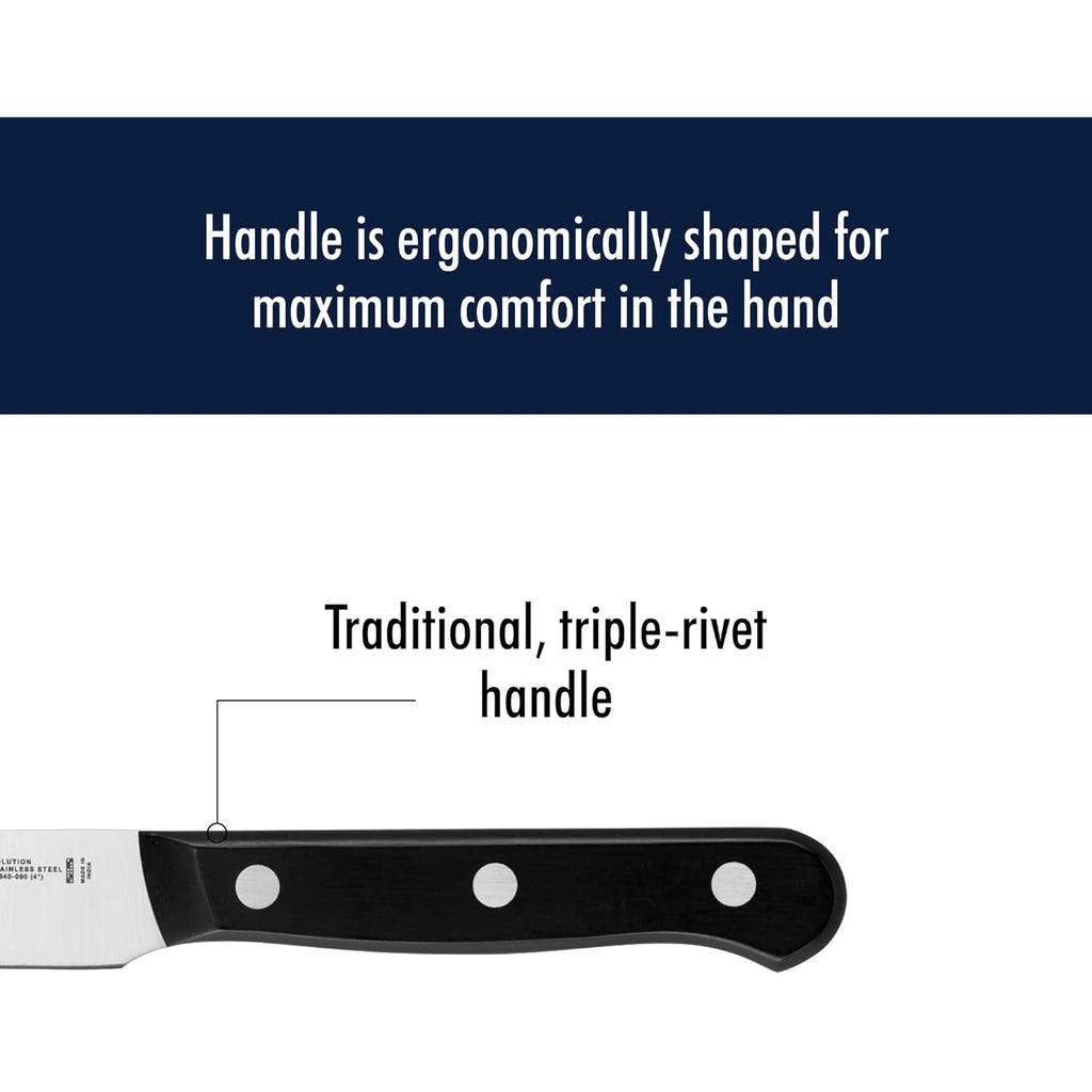 HENCKELS Solution Razor-Sharp 4-inch Compact Chef Knife, German Engineered Informed by 100+ Years of Mastery, Black/Stainless Steel