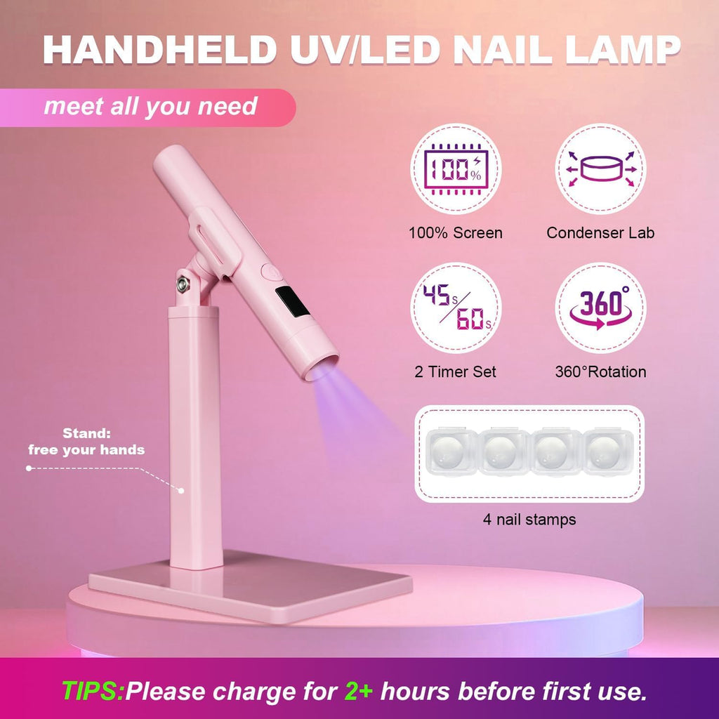 Mini UV Light for Nails,Portable LED Flash Cure Lamp for Gel X Polish, Small Handheld Magnetic Uv Pen for Single Finger, Nail Curing Lamp with Stand for Starter Salon DIY/Home Manicure/Travel