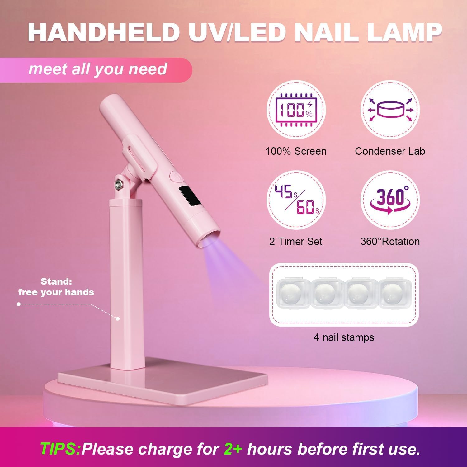 Mini UV Light for Nails,Portable LED Flash Cure Lamp for Gel X Polish, Small Handheld Magnetic Uv Pen for Single Finger, Nail Curing Lamp with Stand for Starter Salon DIY/Home Manicure/Travel