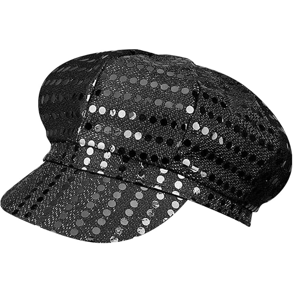 Glitter Sequin Hat - Black - Women'S Retro Dress Up Hat - Beret/Newsboy Cap - Party Hat - Size M (60 Cm) - All Ages - Polyester, Sequin