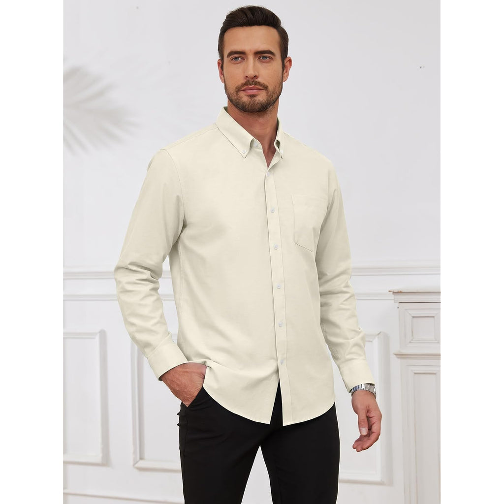 Men'S Oxford Dress Shirts Long Sleeve Wrinkle-Resistant Button Down Shirt Business Casual Regular Fit With Pocket
