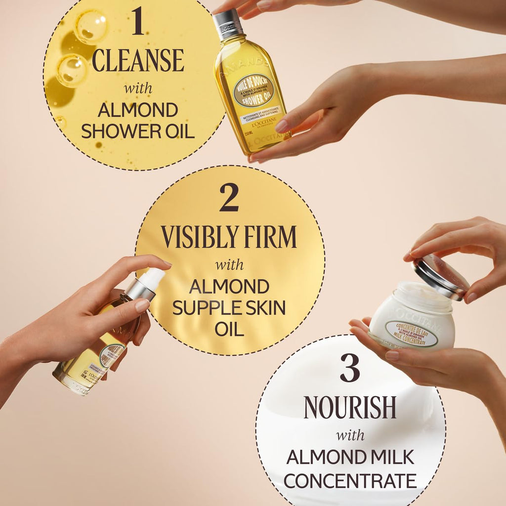 L'Occitane Cleansing & Softening Almond Shower Oil, Body Wash & Shaving Base Purifies & Smooths Without Drying Skin, Milky Lather, Nourishing Skincare