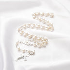 Rosary Beads Catholic - Confirmation Gifts for Teenage Girl, Silver Simple Style Metal Gift Box, White Artificial Pearls Rosary, Gifts for Women