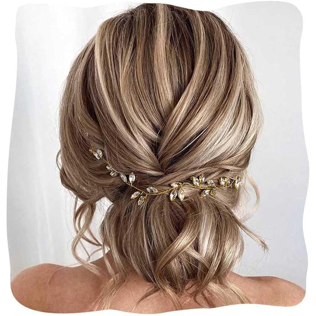 Jakawin Wedding Hair Vine Gold Bridal Hair Accessories Crystal Hair Piece