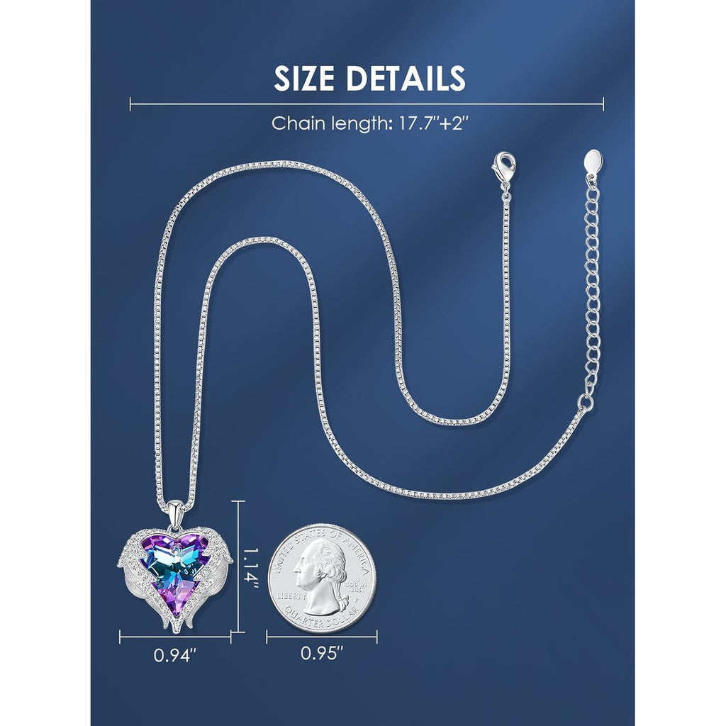 CDE Mothers Day Gifts for Women Angel Wings Necklace for Women with Birthstone, Love Heart Silver Tone/Gold Tone Pendant, Ideal Anniversary or Birthday Jewelry Gifts for Wife Girlfriend Her