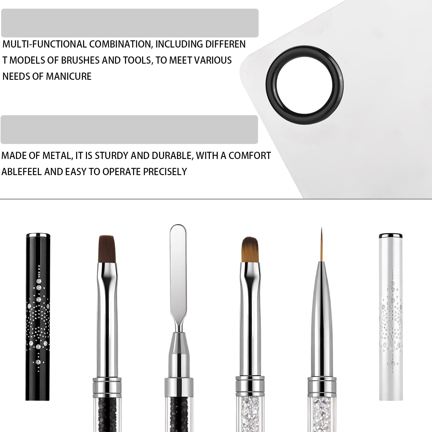 Double Ended Nail Builder Gel Brush and Palette Set,French Tip Brushes Hard Gel,Flat/Oval Nail Brushes,Liner Brush & Spatula,Nail Design Tools for Salon & DIY Use（3PCS）