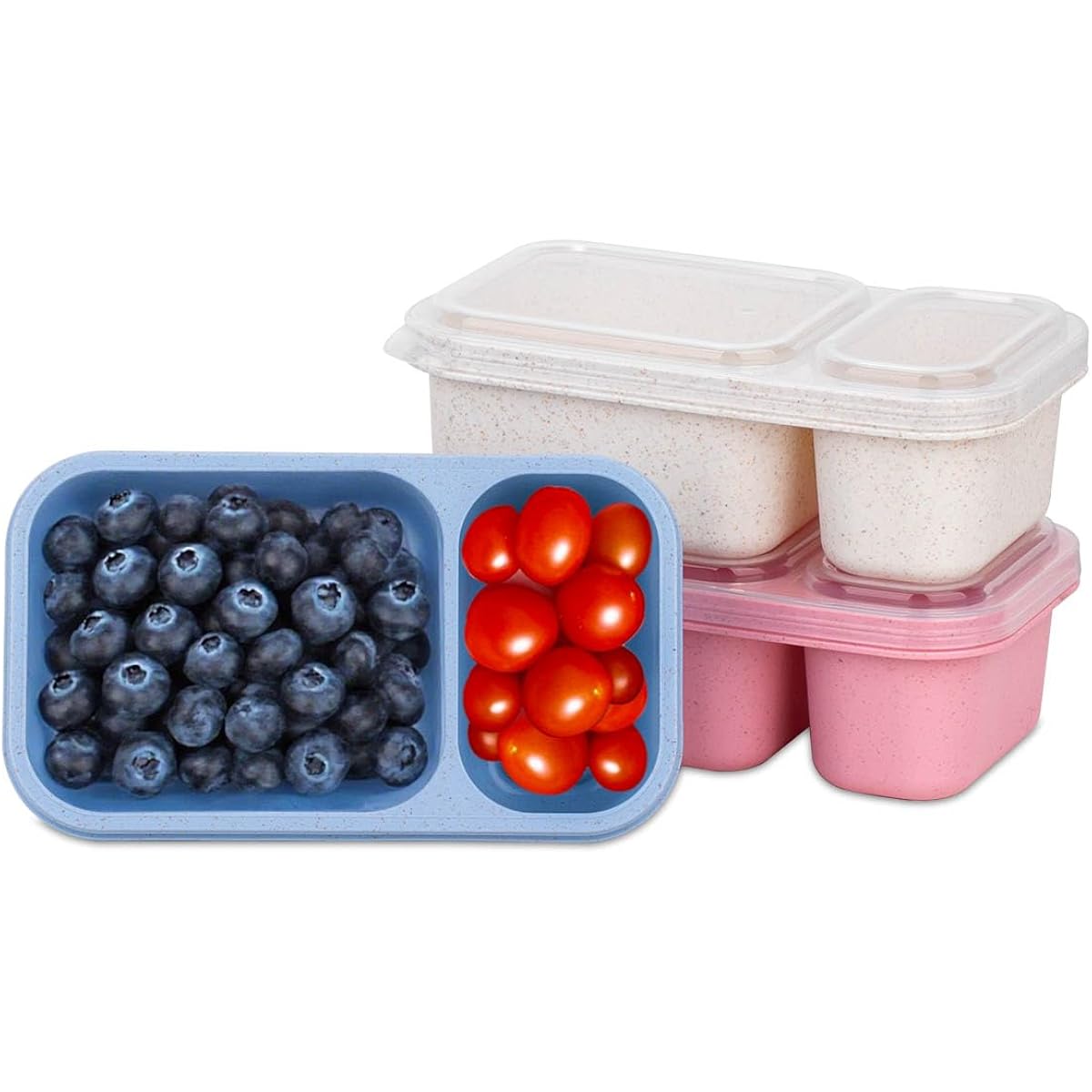 Dosewart 2-Compartment Reusable Snack Containers With Lids, Wheat Straw Reusable Snack Packs For Food Storage Meal Prep On-The-Go Snacking(3Pack)