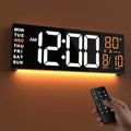 Jall 16" Large Digital Wall Clock With Remote, Big Led For Seniors, Auto Dimming, 8 Rgb Colors, Night Light, Count Down Timer, Alarm, Dst, Temperature For Living Room, Back To School Classroom