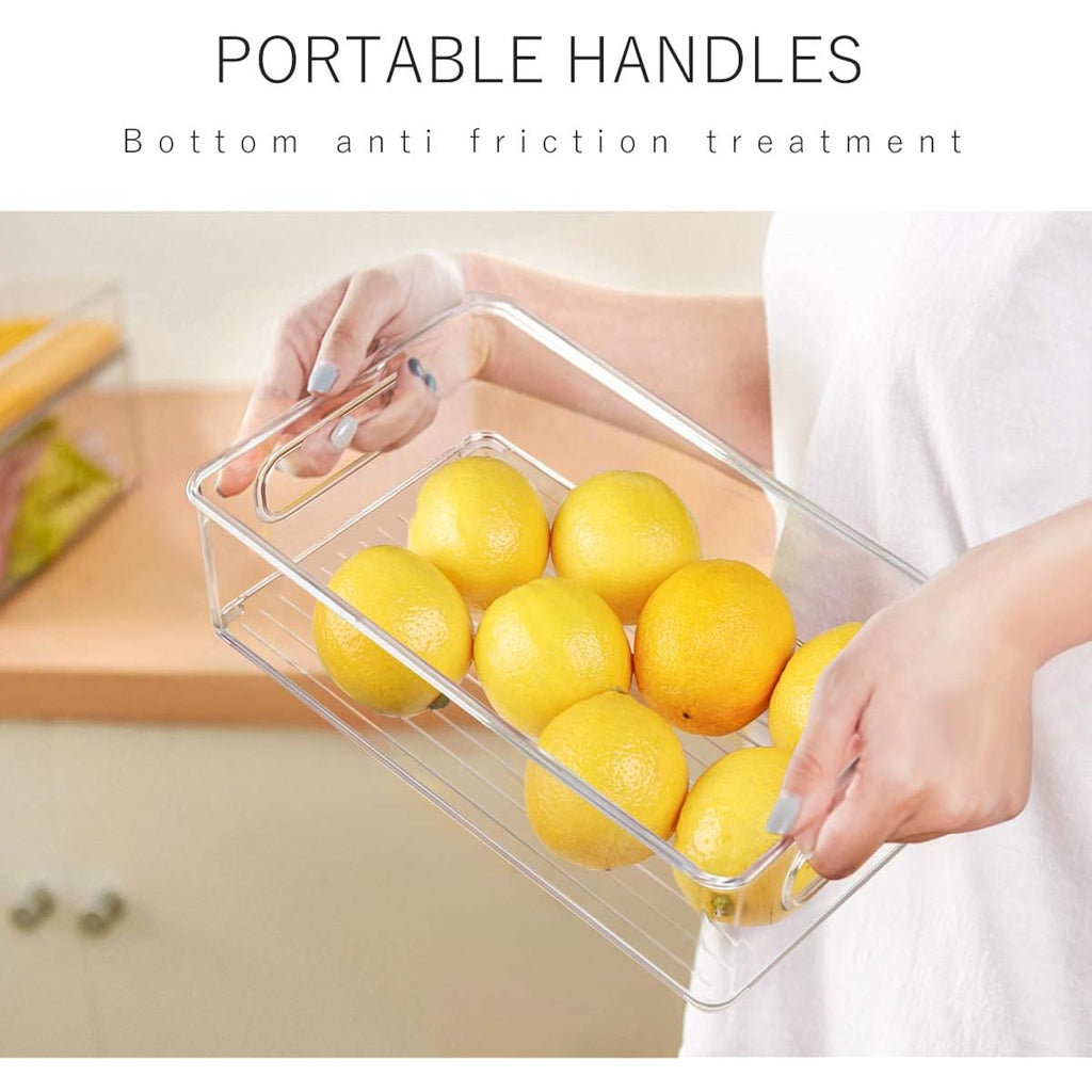 Stackable Refrigerator Organizer Bins, 6 Pack Clear Kitchen Organizer Container Bins With Handles And 20 Pcs Plastic Bags For Pantry, Cabinets, Shelves, Drawer, Freezer - Food Safe, Bpa Free 10"L