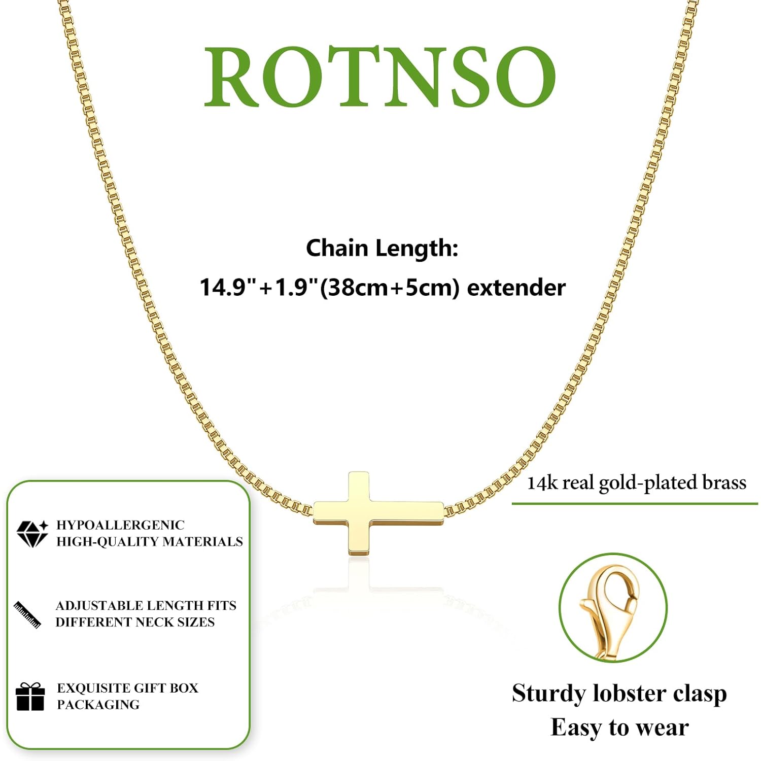 Rotnso Cross Necklace for Women 14K Gold Silver Plated Dainty Small Cross Pendant Choker Simple Trendy Cute Cross Charm Chain Necklace Easter Basket Stuffers Baptism Religious Faith Jewelry Gift