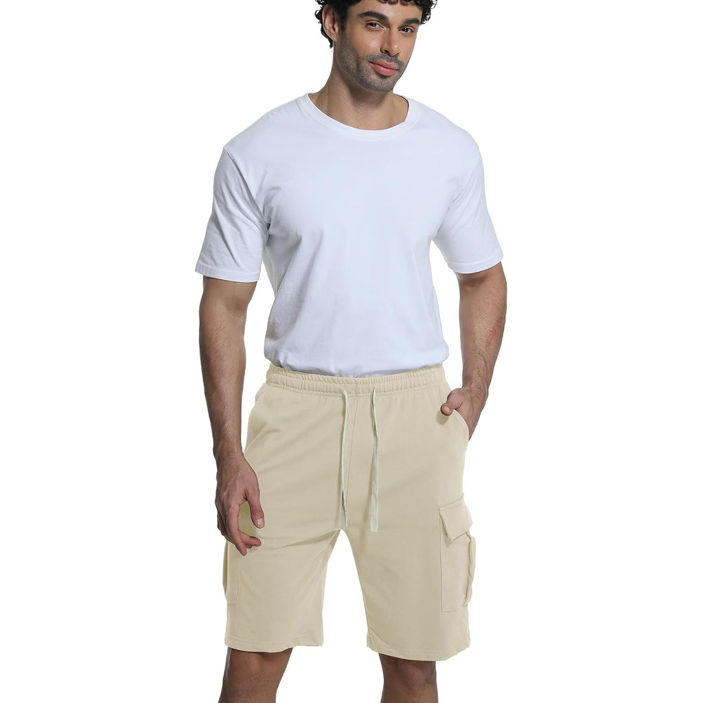 Mens Casual Cargo Shorts Cotton Elastic Waist Drawstring Sweat Shorts Gym Workout Jogger Shorts