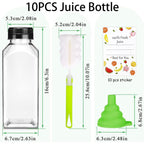 Plastic Juice Bottles With Caps 10Pcs 12Oz, Reusable Juice Containers With Black Tamper-Evident Lids, Clear Bottles For Juicing, Milk, Smoothie Bottle, Drinking With 10 Labels, Brush And Funnel