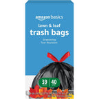 Amazon Basics Lawn & Leaf Drawstring Trash Bags, 39 Gallon, 40 Count, Black, Unscented