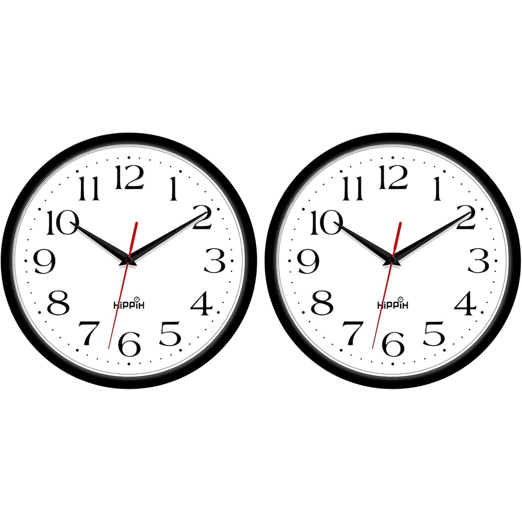 2 Pack Silent Wall Clock, 10 Inch Non Ticking Quiet Digital Sweep Decorative Battery Operated Wall Clocks For Living Room Bedroom Kitchen School Office Decor, Black