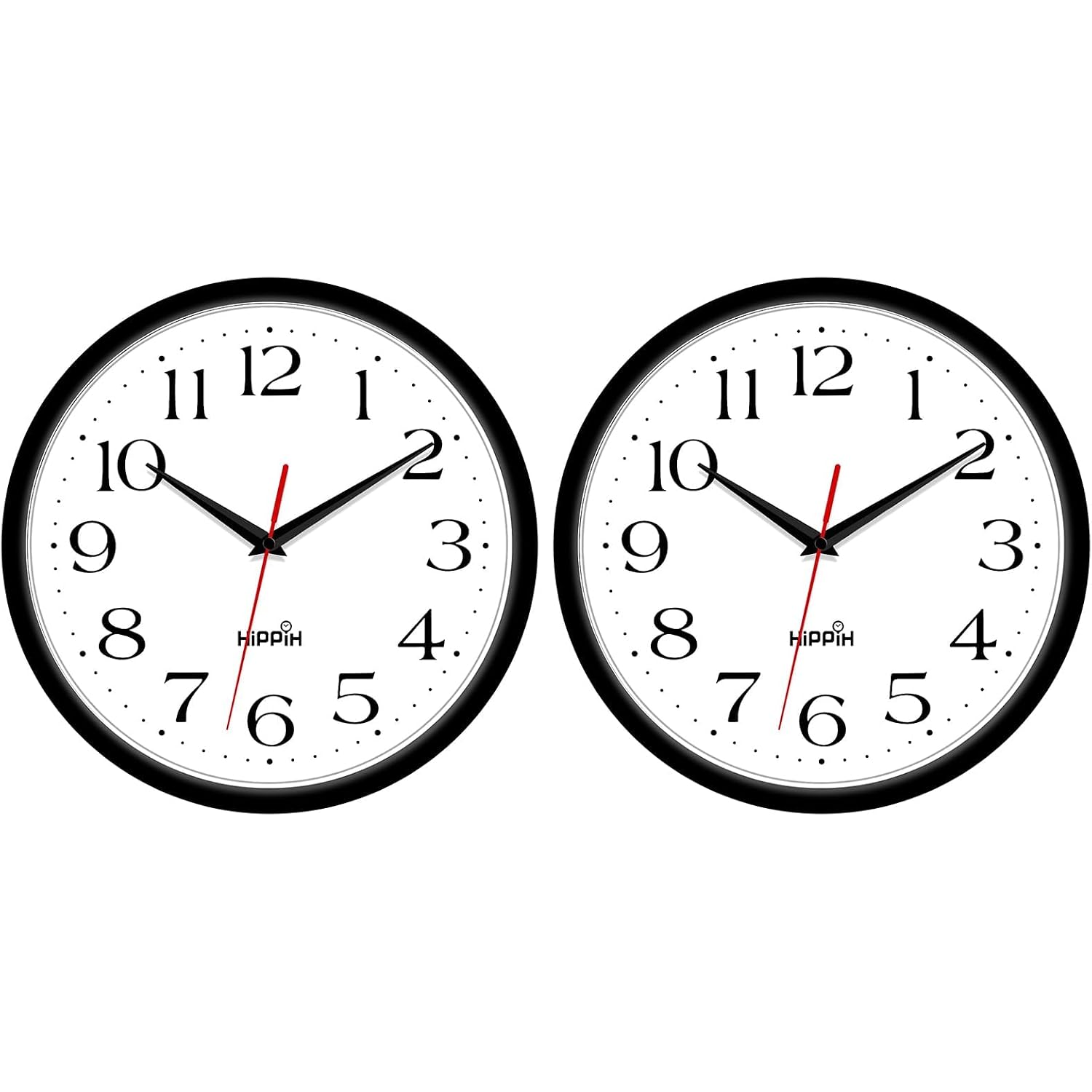 2 Pack Silent Wall Clock, 10 Inch Non Ticking Quiet Digital Sweep Decorative Battery Operated Wall Clocks For Living Room Bedroom Kitchen School Office Decor, Black