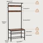 Hall Tree with Bench and Shoe Storage, 4-in-1 Entryway Organizer with 10 Hooks and Storage Shelf,Coat Rack Freestanding with 2-Tier Storage Shelf for Living Room, Bedroom Rustic