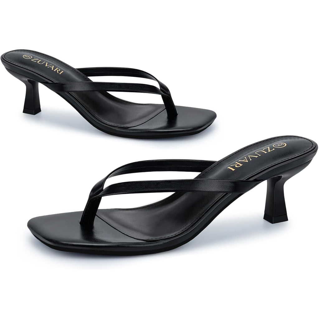 Kitten Heels For Women, Square Toe Flip Flop Kitten Heel Sandals, 2.16 Inch Thong Heels, Slip-On Dressy Summer Heeled Sandals
