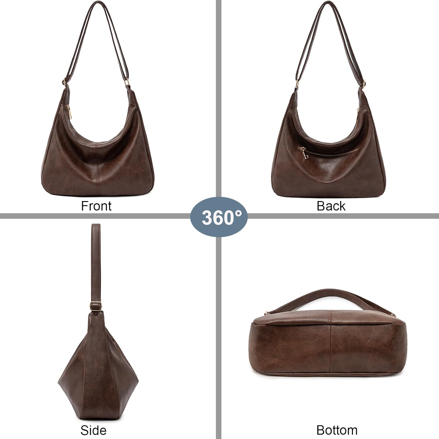 Hobo Bags for Women Foldable Vegan Leather Shoulder Handbag Slouchy Tote Crossbody Purses
