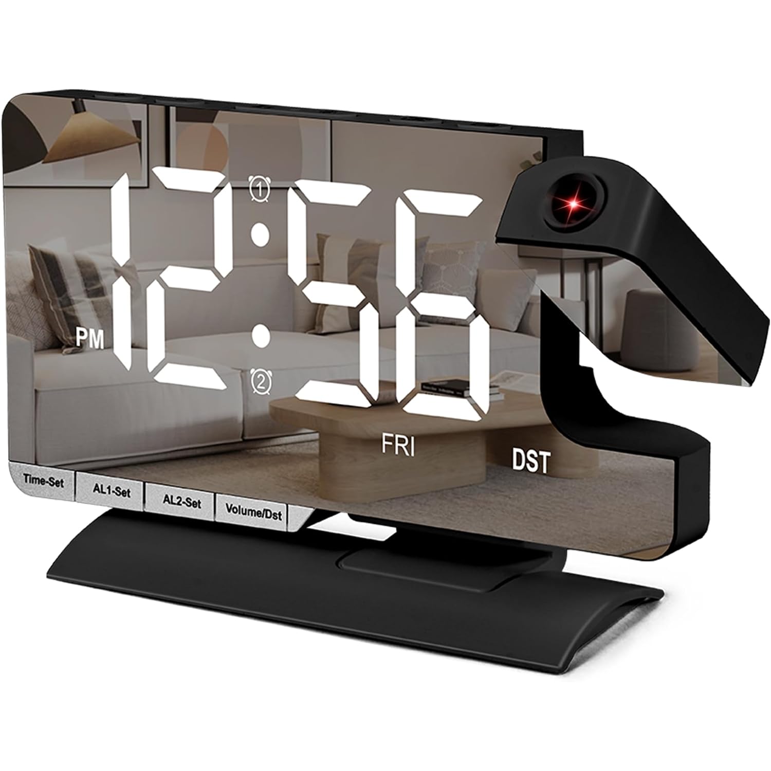 Digital Clock,Alarm Clock Bedside With Projection,7.3" Mirror Clock With 180°Rotating Projector,Dual Alarm With 3 Mode,Brightnee Adjust,Dst,Snooze,Charging Port,5 Levels Volume For Desk Teens