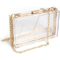 WJCD Clear Acrylic Crossbody Purse - Stadium Approved Box Clutch with Gold Chain, Small Transparent Evening Bag for Women | Premium Acrylic, Stadium Approved, Gold Chain Strap, Easy to Clean