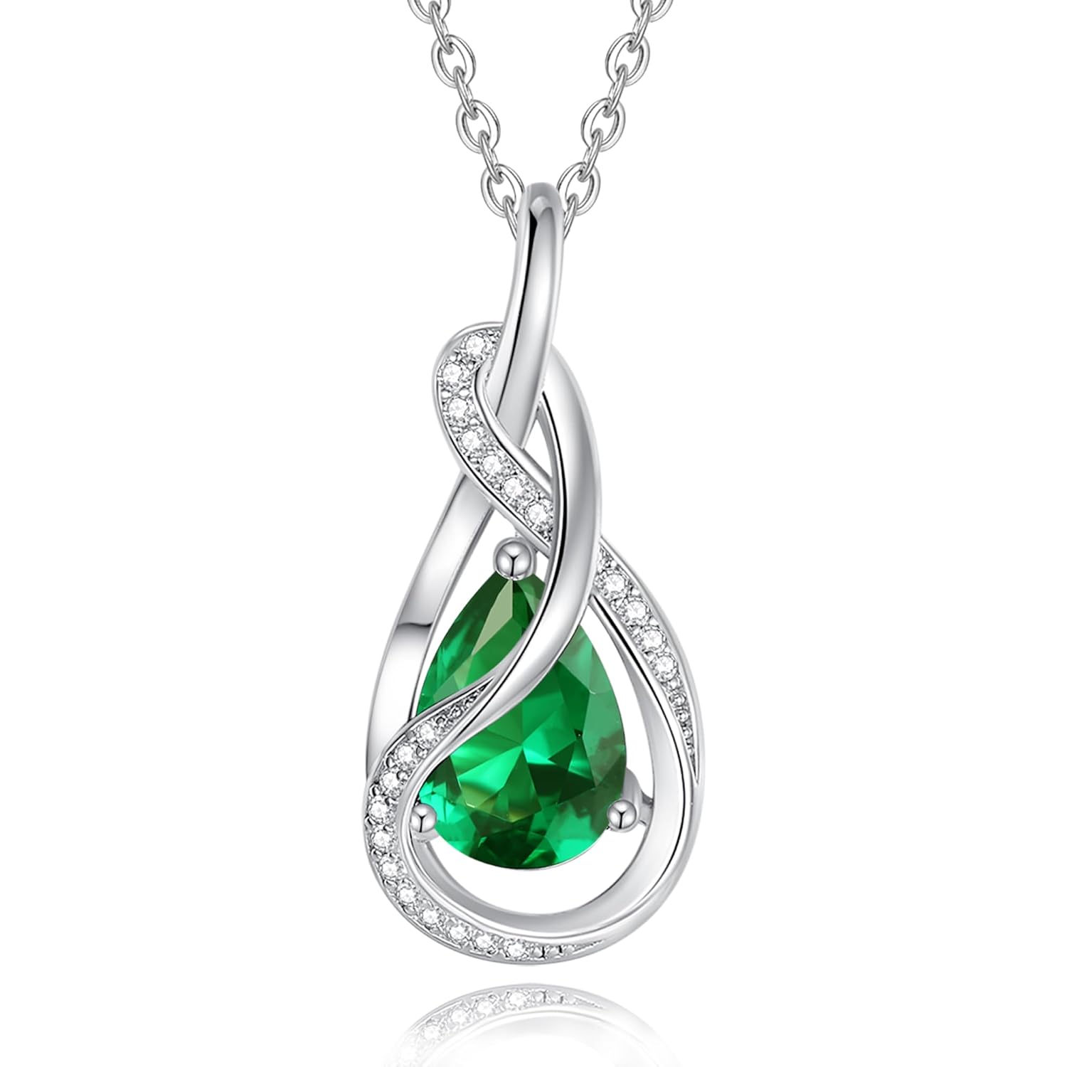 FANCIME TimelessTie Birthstone Necklace for Women White Gold Plated Sterling Silver Ribbon Design Jewelry Knot Pendant Fine Jewelry Gemstone Anniversary Birthday Graduation Mothers Day Gifts for Women Wife Mother Her