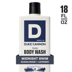 Duke Cannon Supply Co. Thick High Viscosity Body Wash - 3X Thicker, Cleansing Shower And Bath Gel, Mineral-Enriched Body Wash For Men - Sandalwood + Lavender - Mens Body Scrub - Midnight Swim (18 Oz)