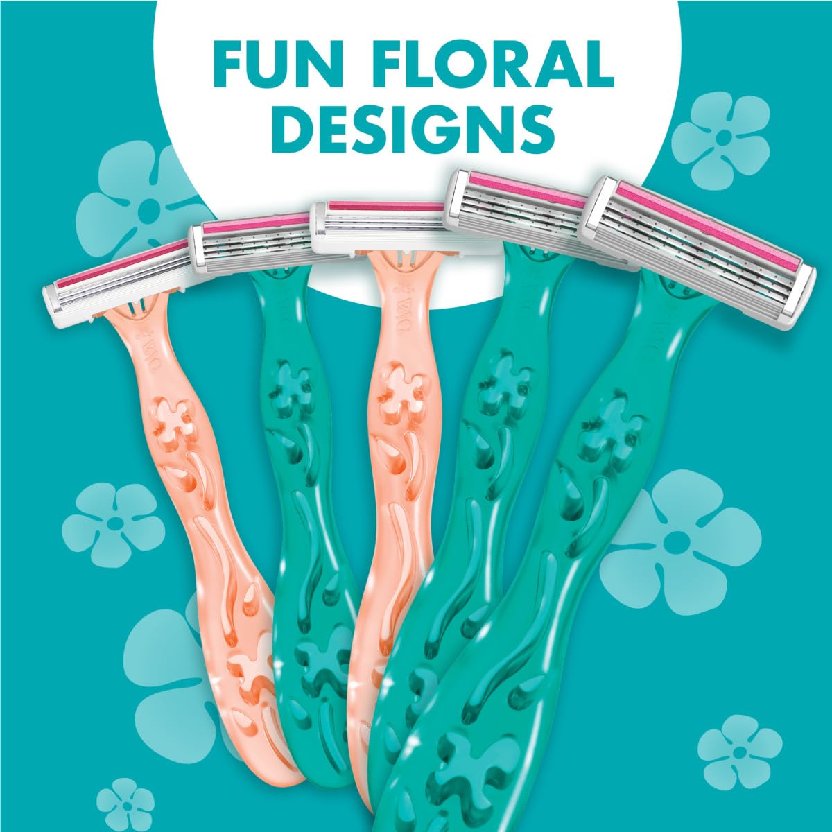 BIC Soleil 3 Simply Women's Disposable 3-Blade Razors, Moisture Strip and Floral Handles for Smooth Summer Shaves, 5-Pack