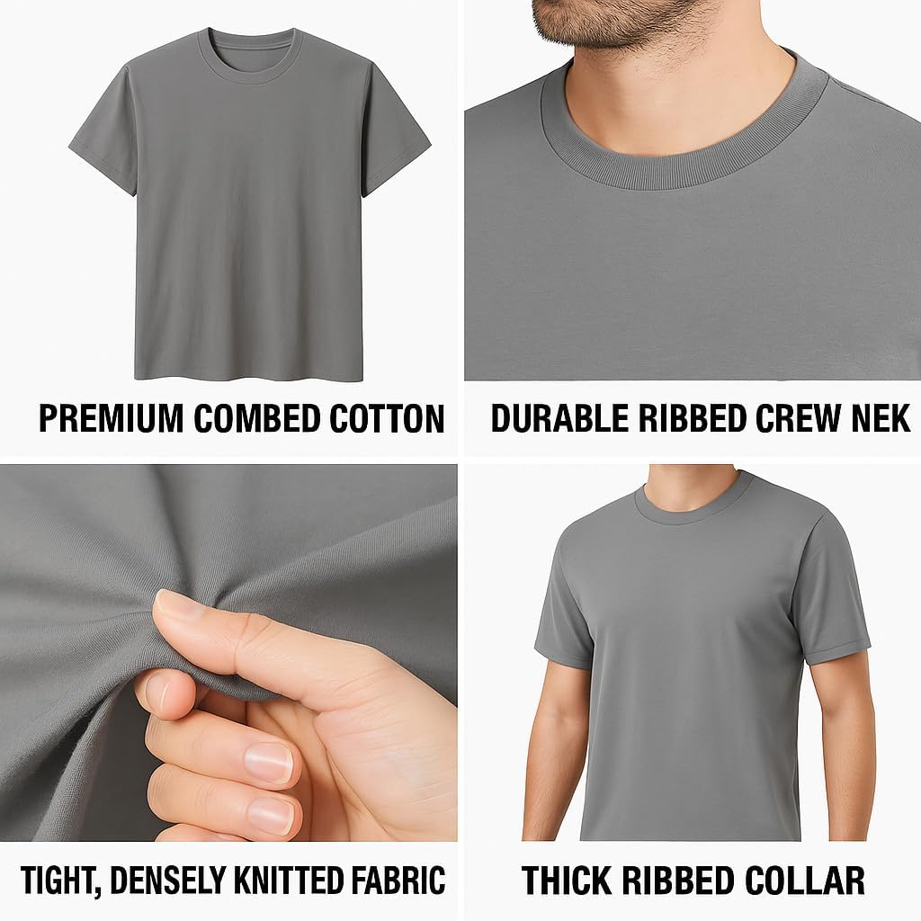 6-Pack Bulk Men’S T-Shirts – Soft Pre-Shrunk Premium Cotton, Short Sleeves, Reinforced Collar, Crew Neck, Casual Fit