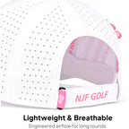 NJF Golf Adjustable Golf Cap for Women – Breathable Hat with Magnetic Ball Marker & Tee Holders, Lightweight Golf Hat White Pink