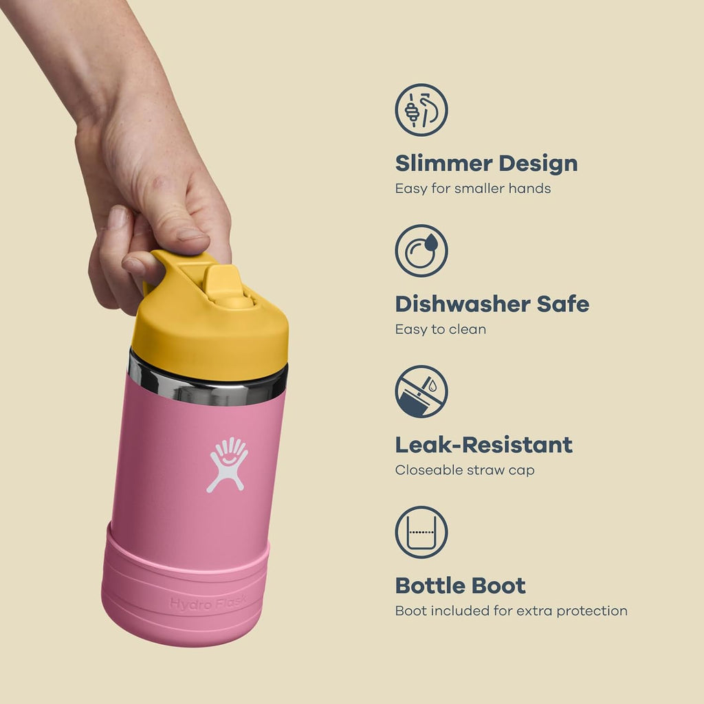 Hydro Flask Kids Water Bottle For School - Stainless Steel And Insulated With Straw Cap - 12 Oz In Anemone Purple
