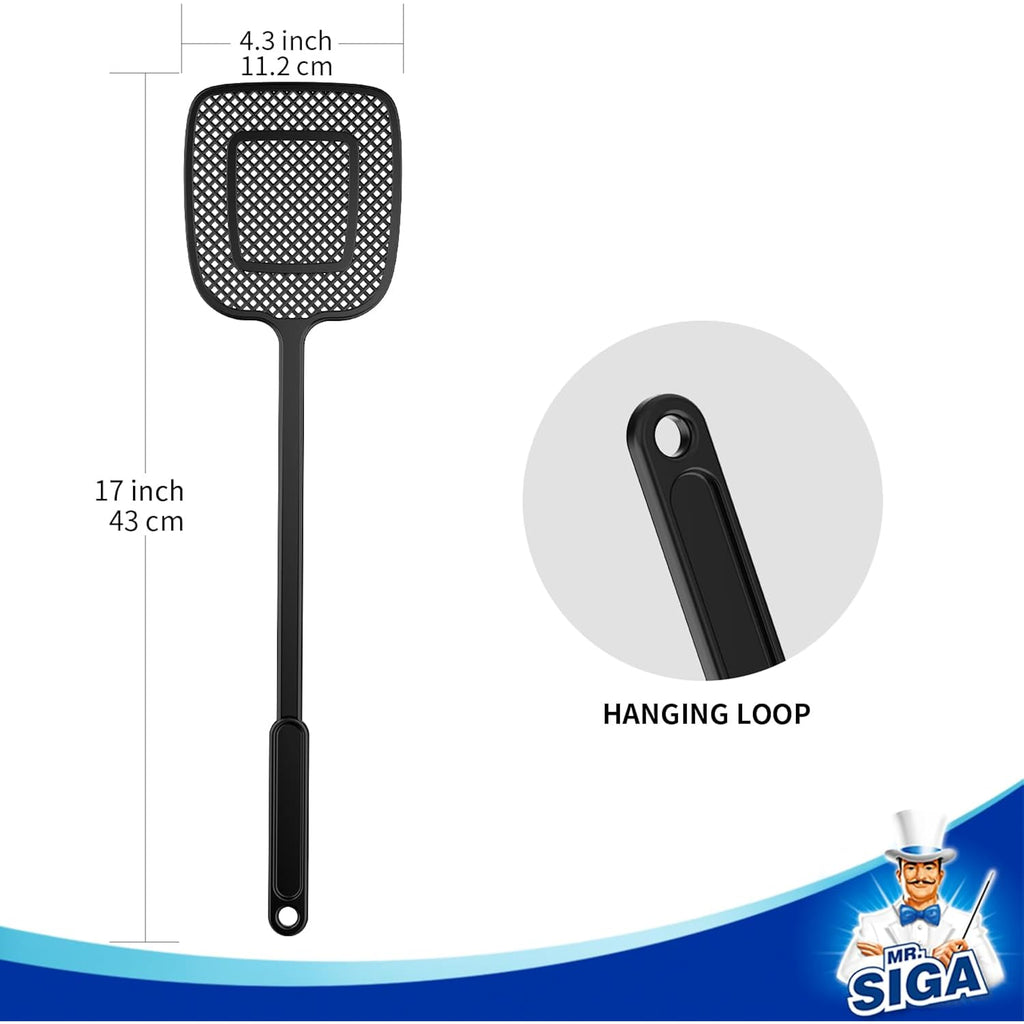 Mr.Siga Heavy Duty Long Handle Fly Swatter, Black, 6 Pack | Fly Swatter For Indoors, Manual Fly Killer, Bug Swatter