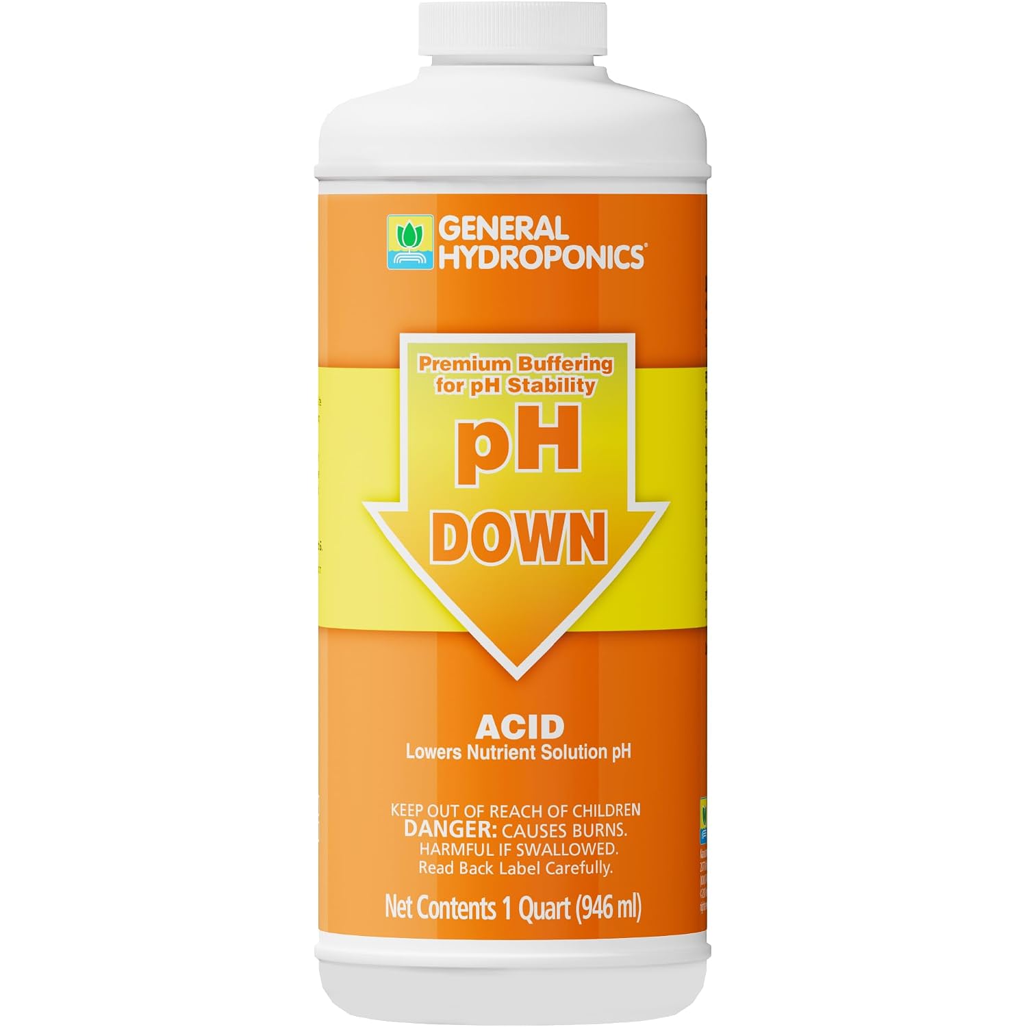 General Hydroponics Hgc722120 Liquid Premium Buffering For Ph Stability, Quart, Orange