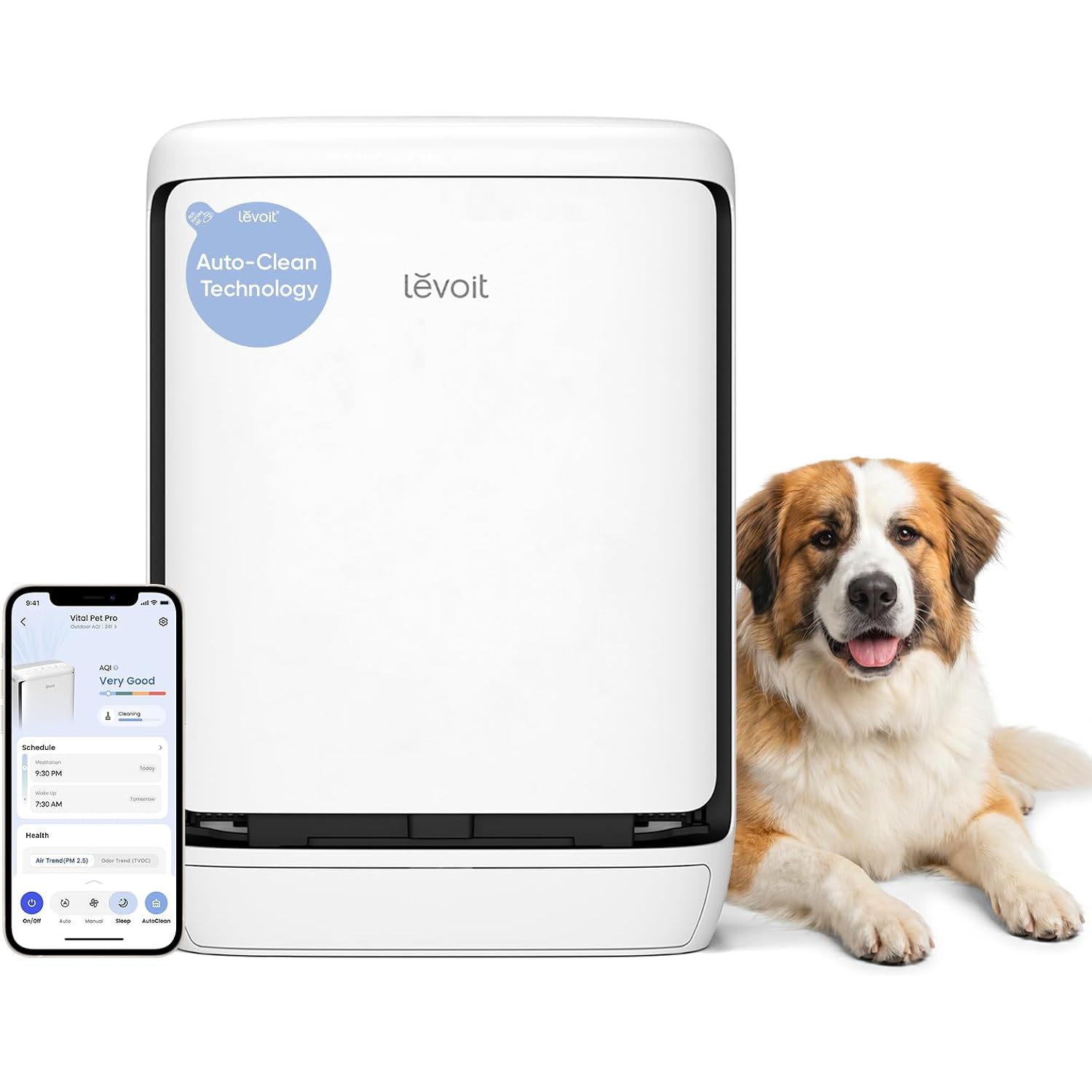 Levoit Smart Pet Air Purifier For Home Pets Large Room, Vital Pet Pro,White | Auto-Clean Pre-Filter, Dual Sensors For Floating Pet Hair, Allergens, High-Carbon Filter For Dander, Odor, Remote App Control