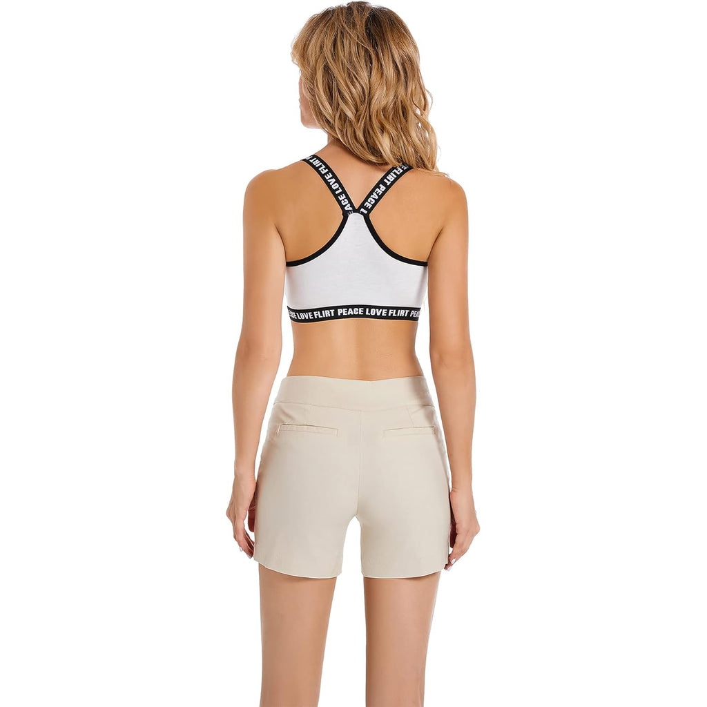 Women's Chino Shorts - 4" Inseam, High Waisted, Elastic, Summer Casual Shorts with 2 Front Pockets