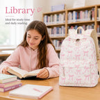 Backpack For Girls School Backpacks Bookbags For Elementary Middle School Women Laptop Backpacks (Bow Tie Beige, L-17)