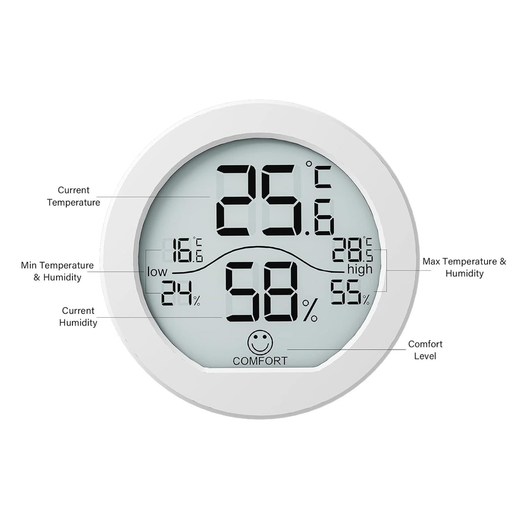 Secrui Digital Hygrometer Thermometer For Room Temperature Humidity Meter Indoor Thermometer Accuracy Calibration Lcd Temperature Sensor With Maximum And Minimum Records, Th1, White