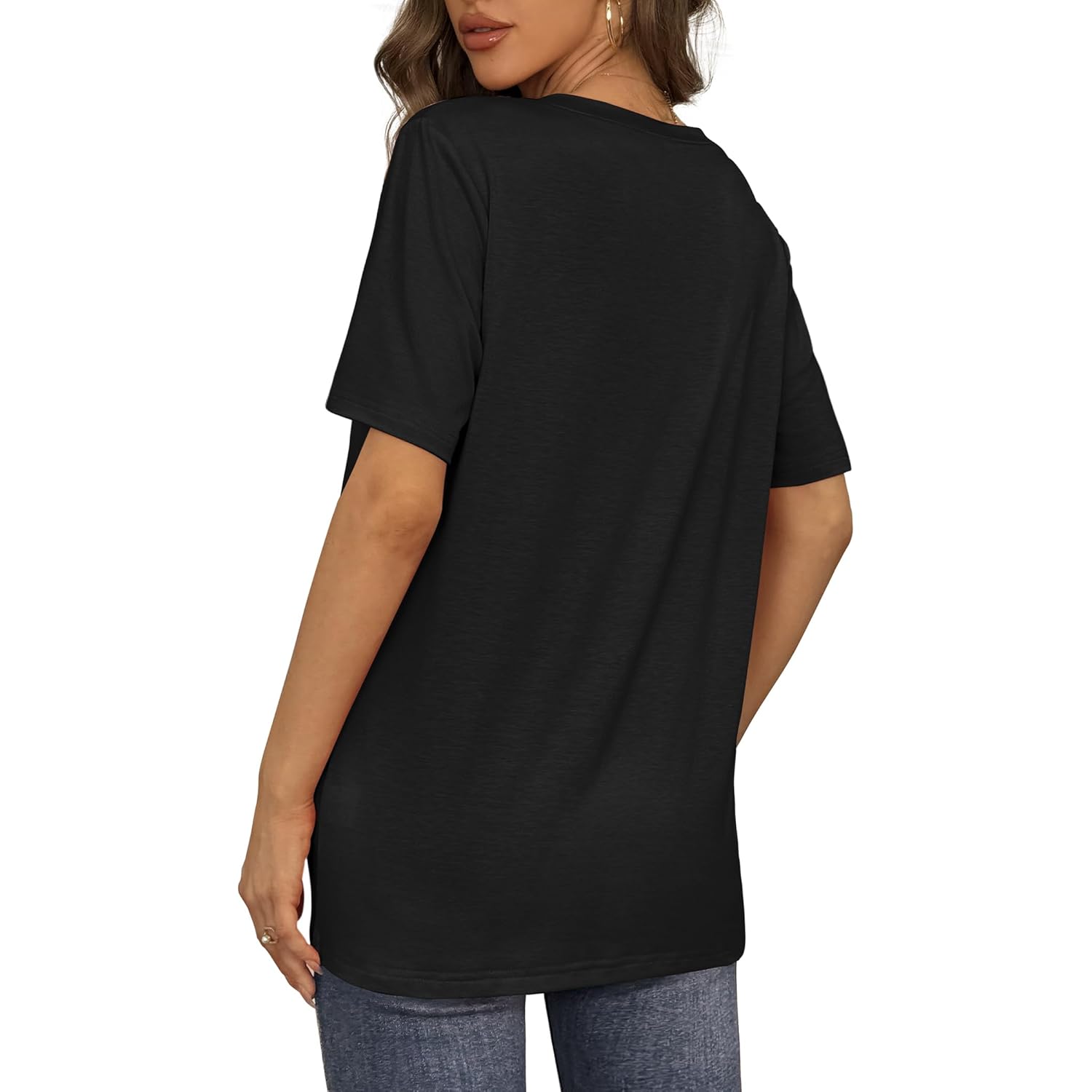 Womens V Neck Short Sleeve T Shirts Summer Tops 2026 Casual Loose Tees Trending Now S-4XL