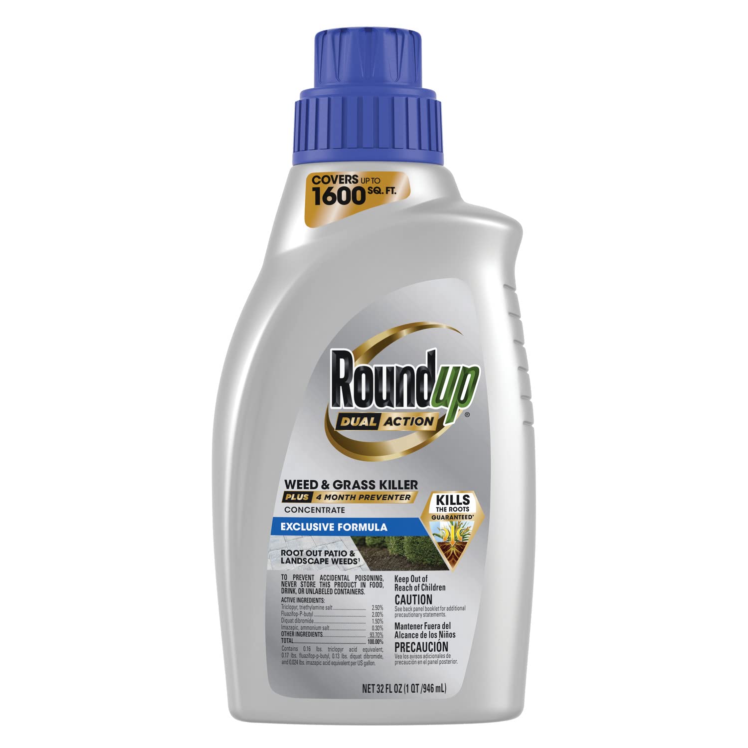 Roundup Dual Action Weed & Grass Killer Plus 4 Month Preventer Concentrate | Tamper-Resistant Indoor Bait Station With Clear Monitoring Lid, 1 Refillable Station And 32 Bait Blocks