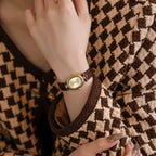 Womens Fashion Small Gold Oval Quartz Watches Vintage Leather Band Waterproof Luxury Casual Ladies Bracelet Wrist Watch Brown Black