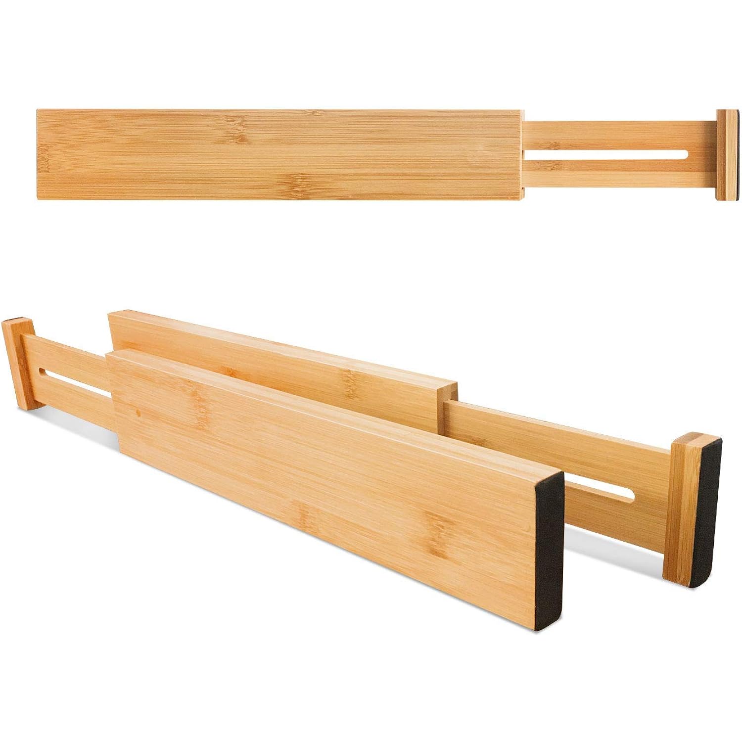 Vaefae 6-Pack Adjustable Bamboo Drawer Dividers, Expandable Drawer Organizer For Kitchen Utensils, Clothes, Bathroom, Office – Fits Drawer Interiors 16.6" To 21.8"
