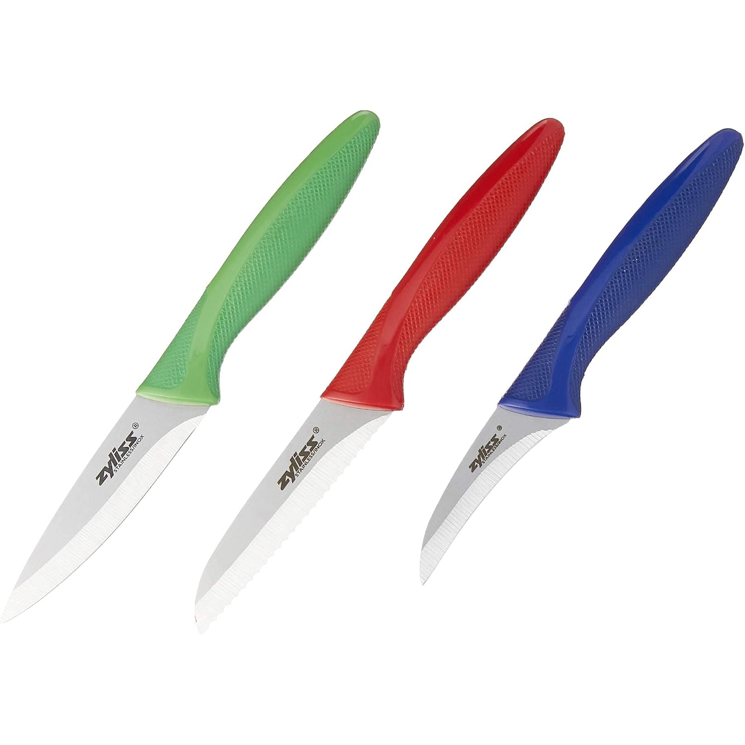 Zyliss 3 Piece Peeling & Paring Knife Set With Covers - Kitchen Knives For Fruits & More - Ideal For Kitchen Collections - Blue, Green, & Red