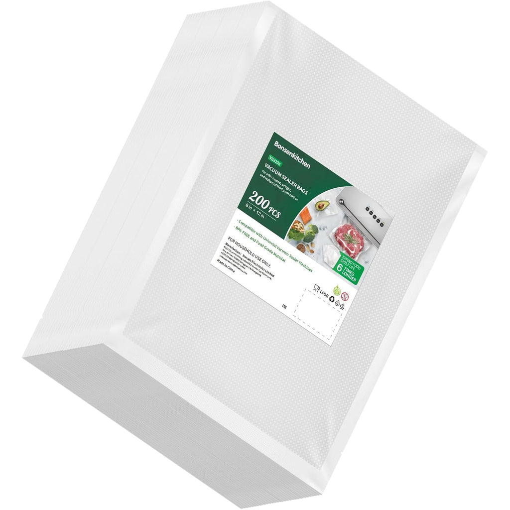 Bonsenkitchen Precut Vacuum Sealer Bags 200 Quart 8" X 12", Bpa Free, Commercial Grade Textured Food Vacuum Sealer Bag, Thick Embossed Bags For Storage And Sous Vide Cooking Vb3208